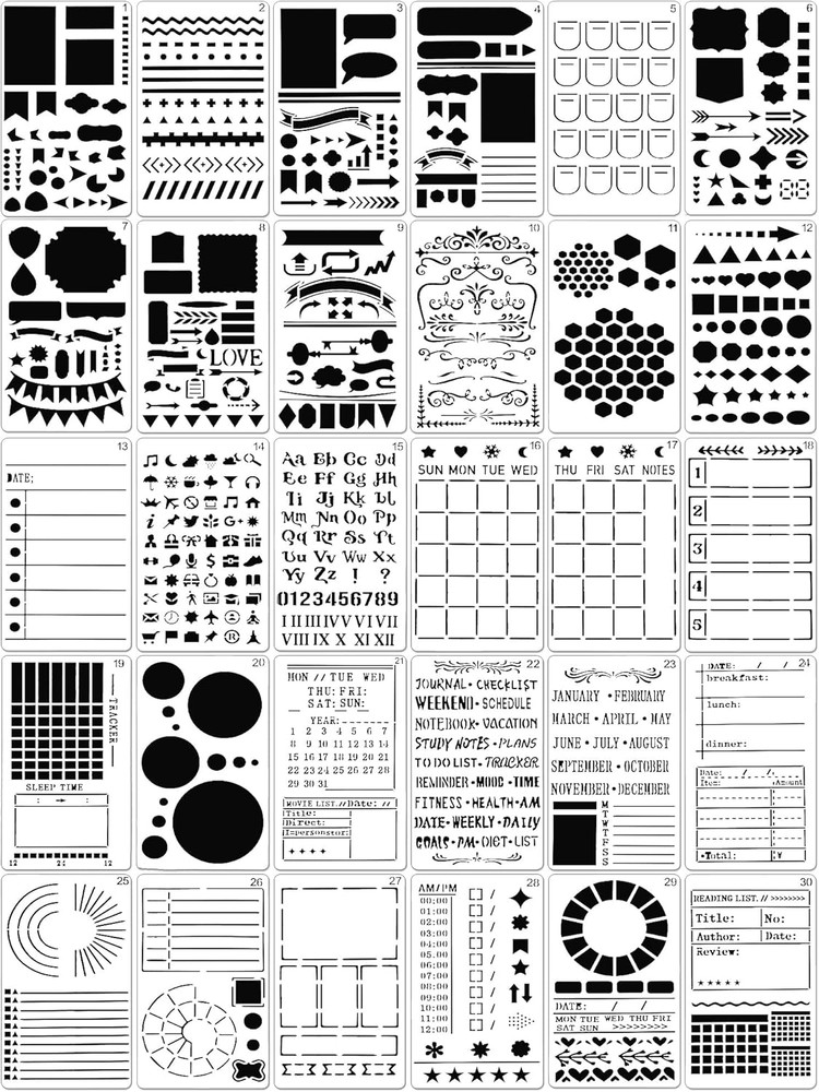 30 Pcs Journal Stencils Planner Plastic Ultimate Productivity Dot DIY Drawing Te