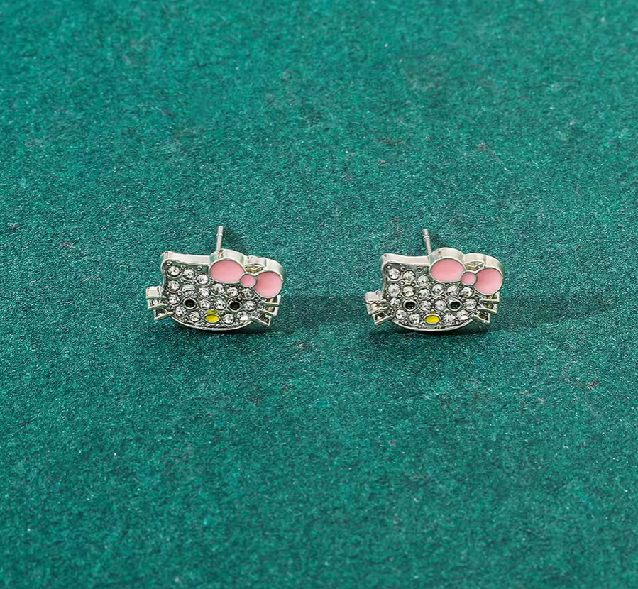 Tiny Cute Hello Kitty Bling Stud Earrings New