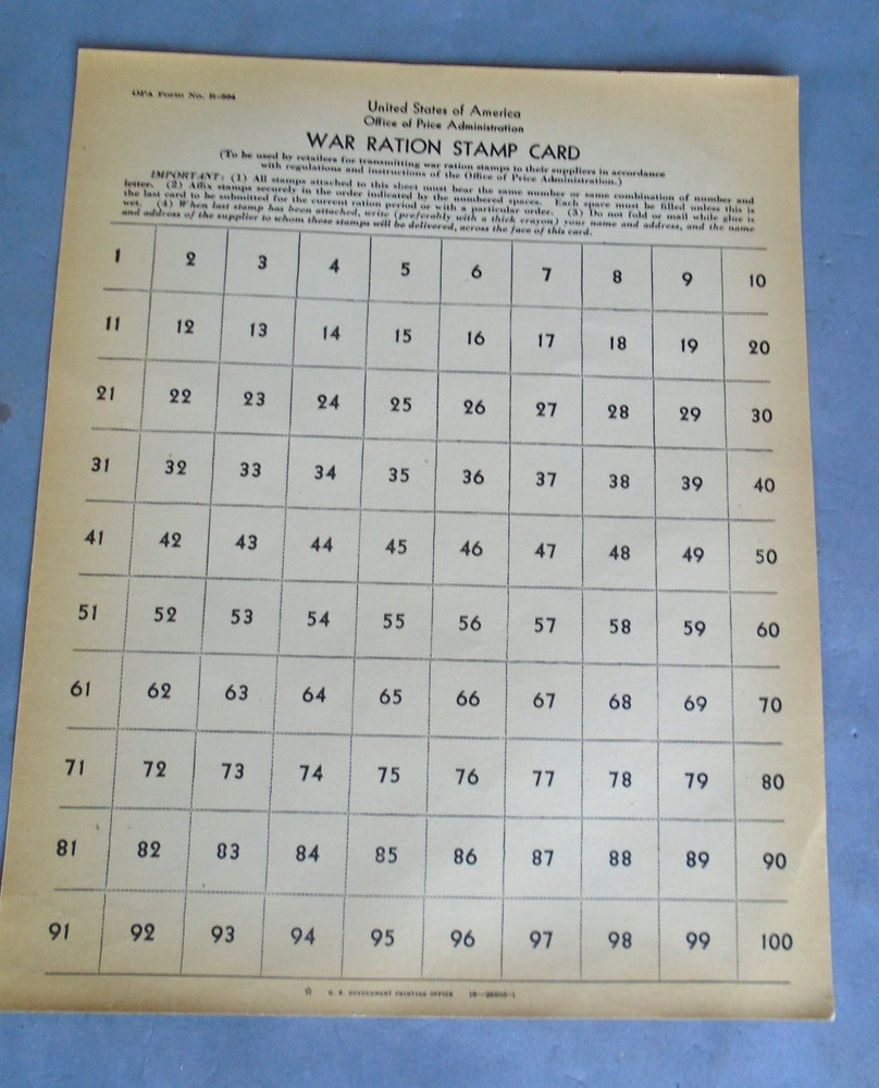 War Ration Stamp card