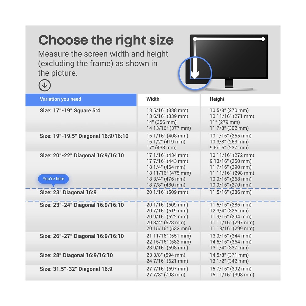 Blue Light Blocking Screen Protector Panel for 23 inch Diagonal LED PC Monito...