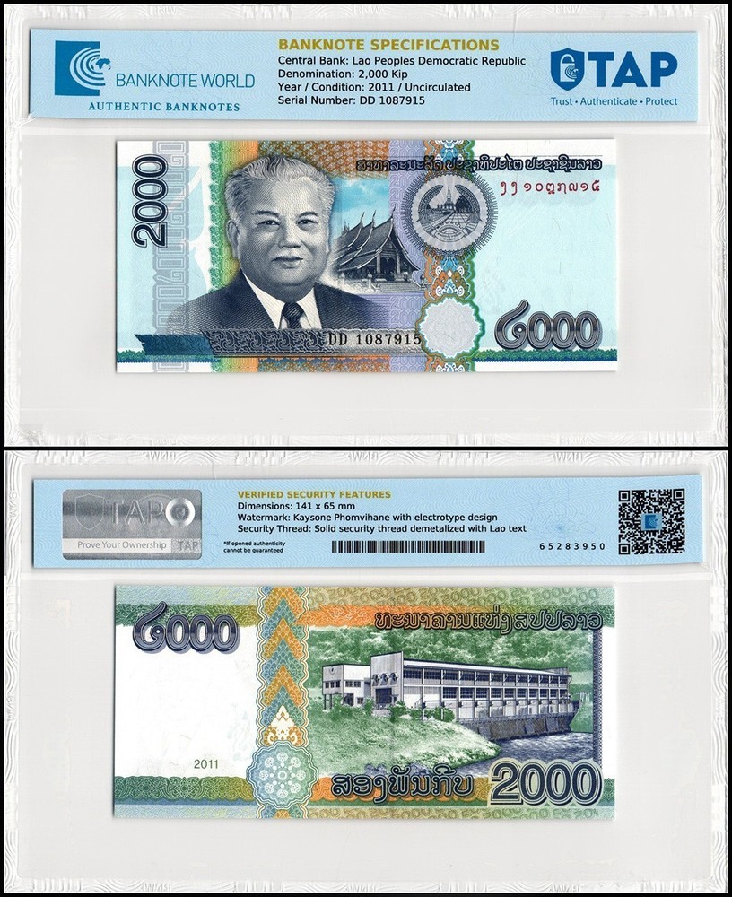 Laos 2000 Kip, 2011, P-41, UNC, TAP Authenticated