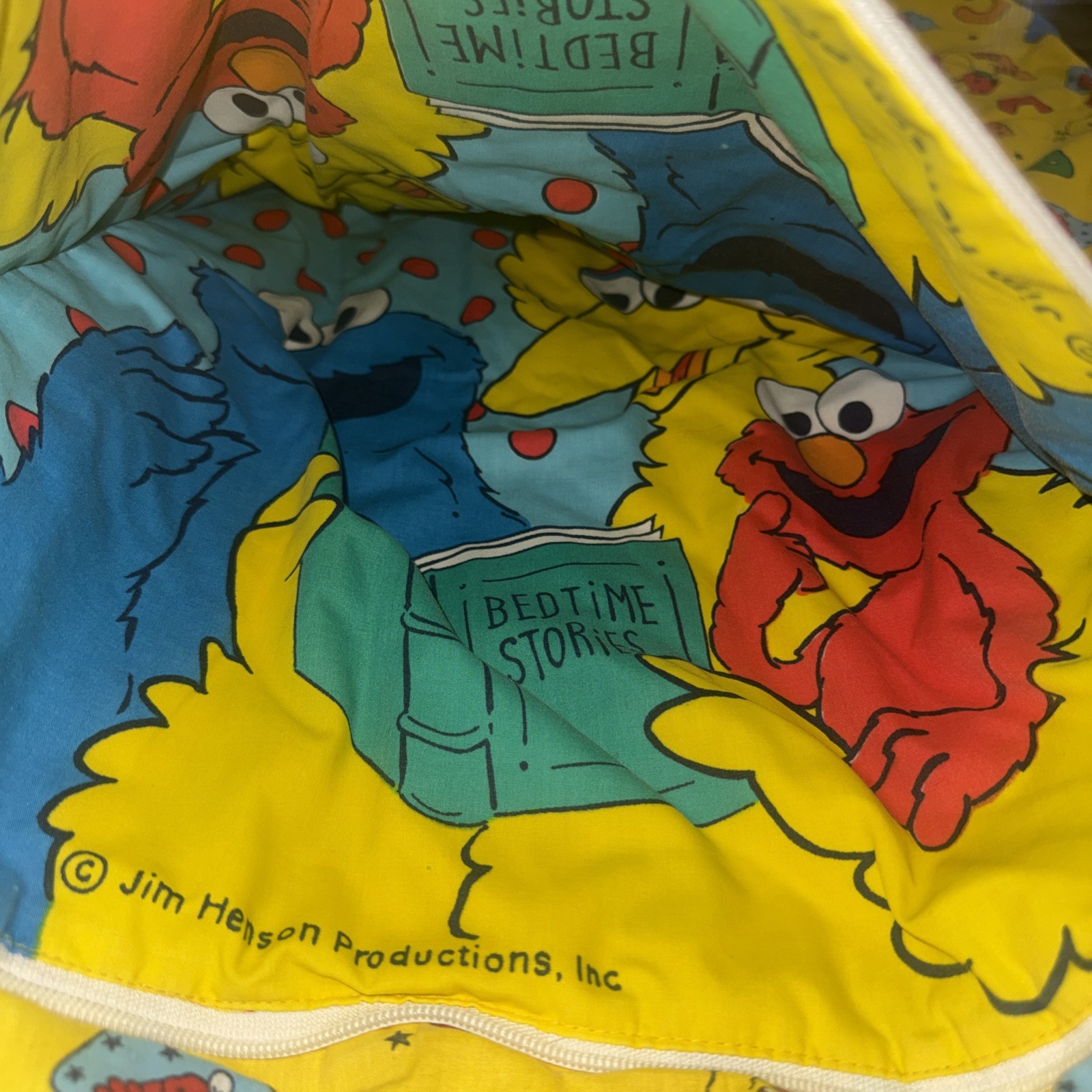 Vintage Big Bird Sesame Street Yellow Kids Sleeping Bag 39X25 Folds Into Pillow