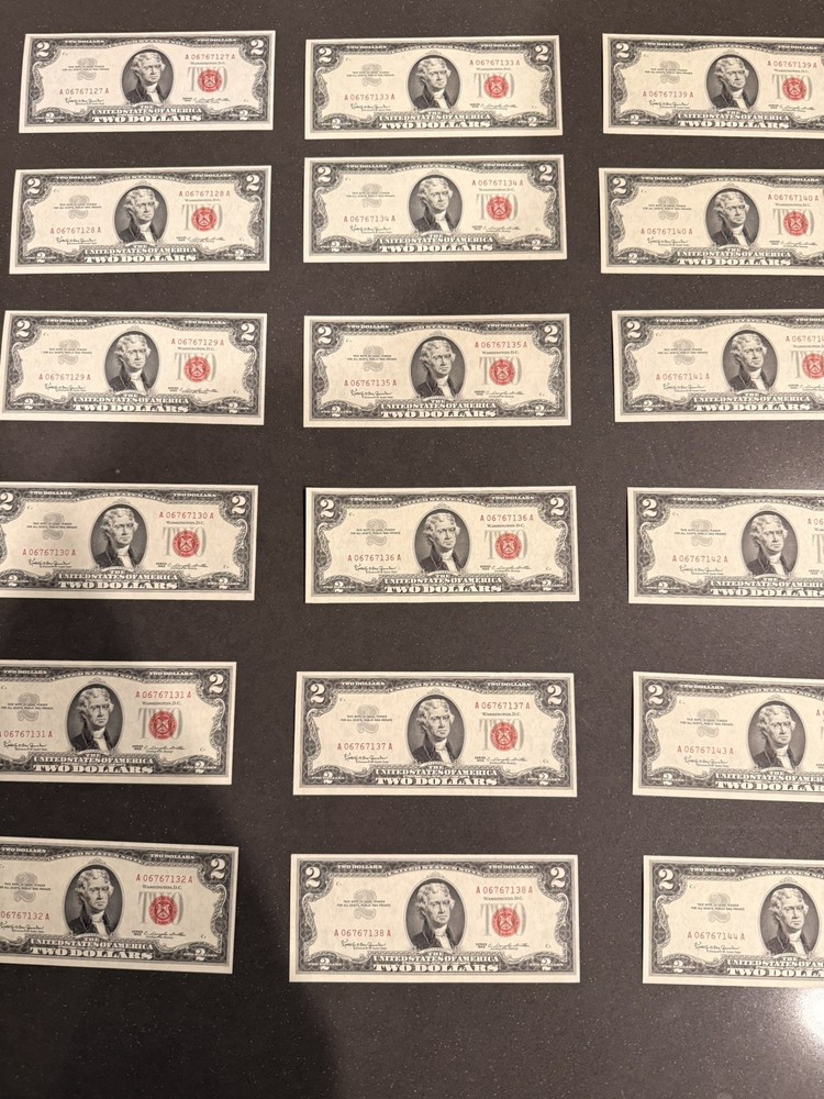 1963 2$ Red Seal Consecutive Order Bills UNCIRCULATED