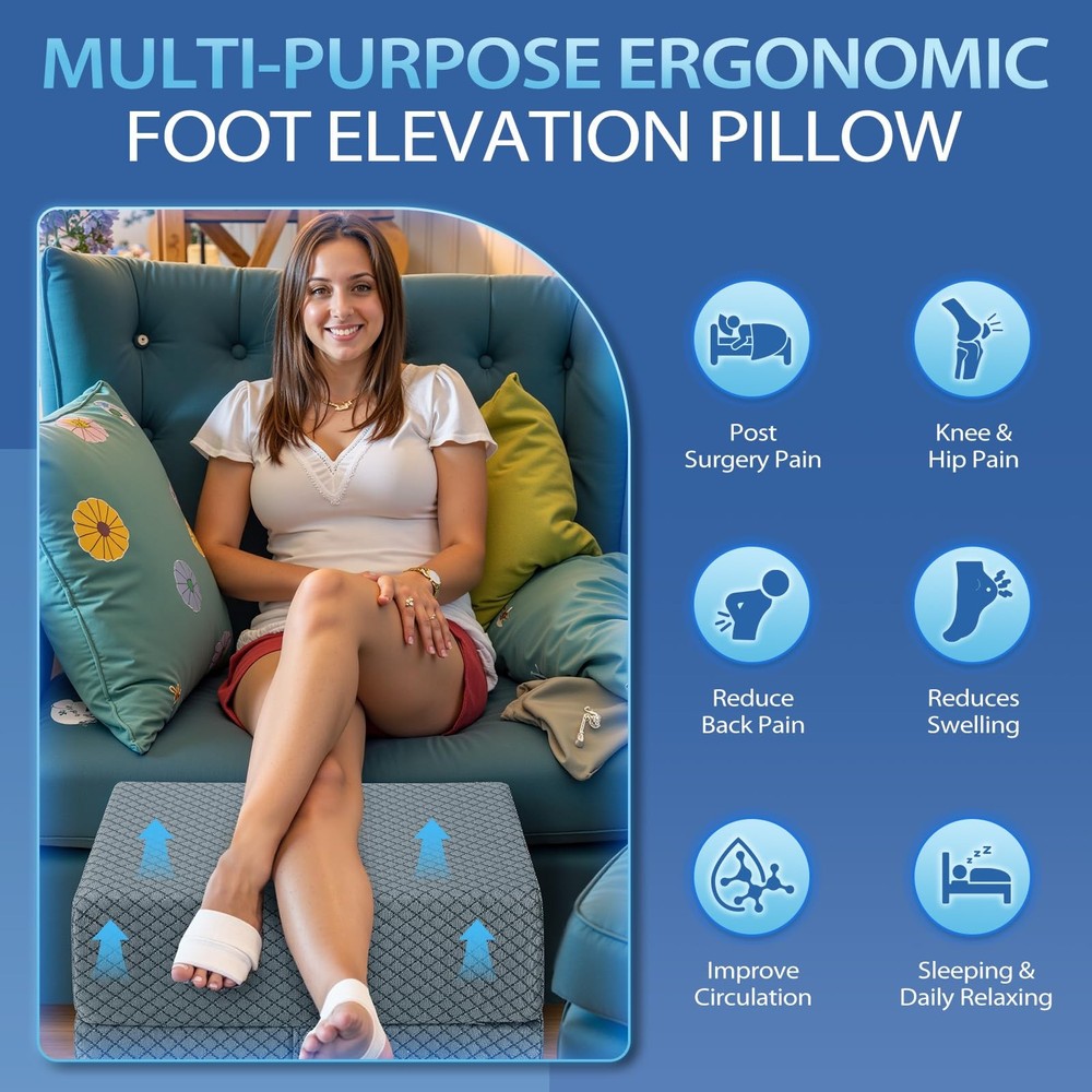 2 Height Adjustable Wedge Leg Pillow for Elevation, Memory Foam Leg Elevation...