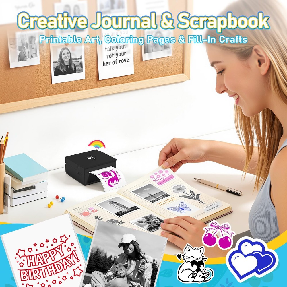 Mini Note Printer- M02 Pocket Thermal Bluetooth Mini Mobile Printer with 3 Rolls