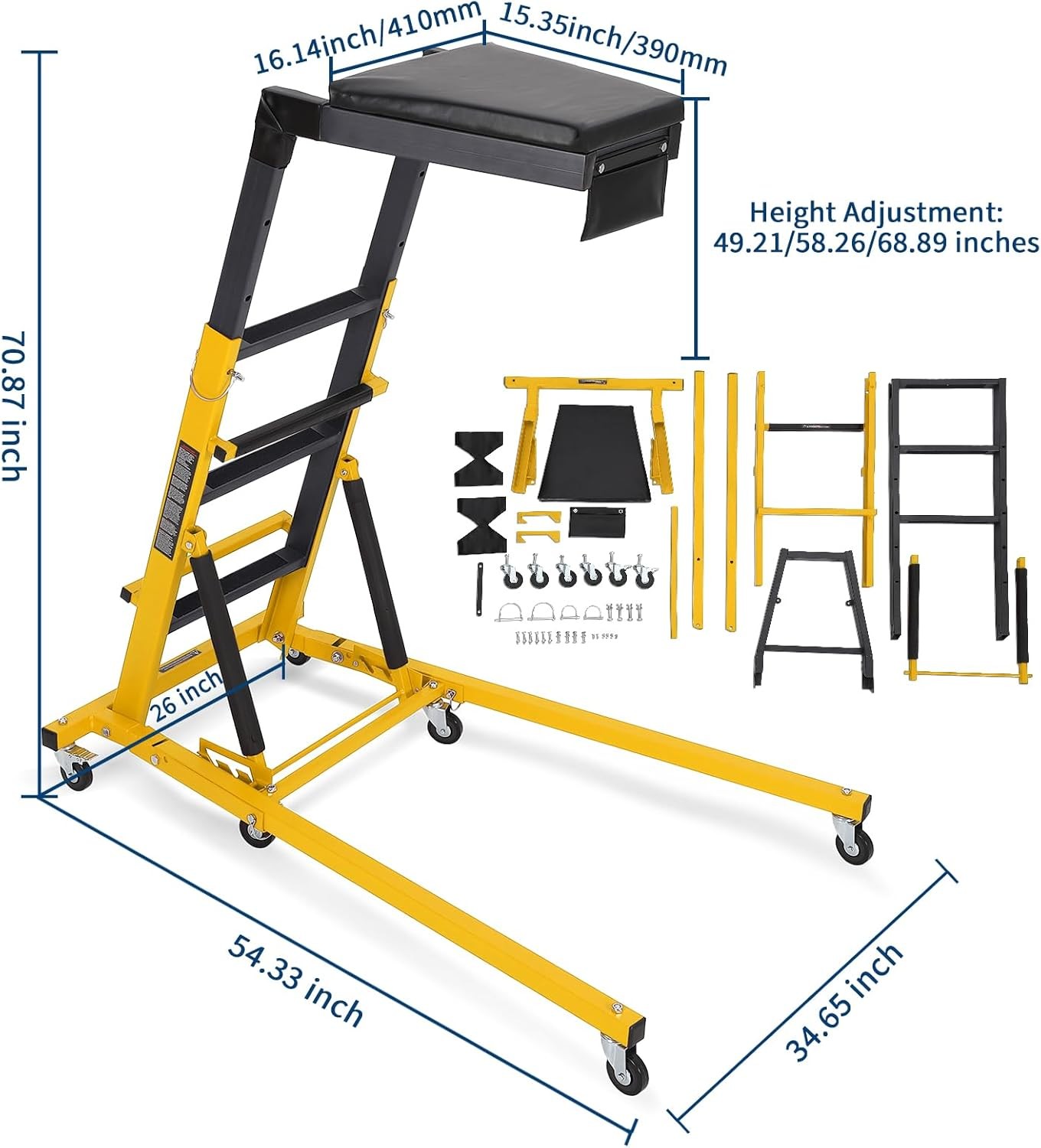 Automotive Topside Creeper 400LBS Adjustable Height Movable w/4 Wheels for Truck