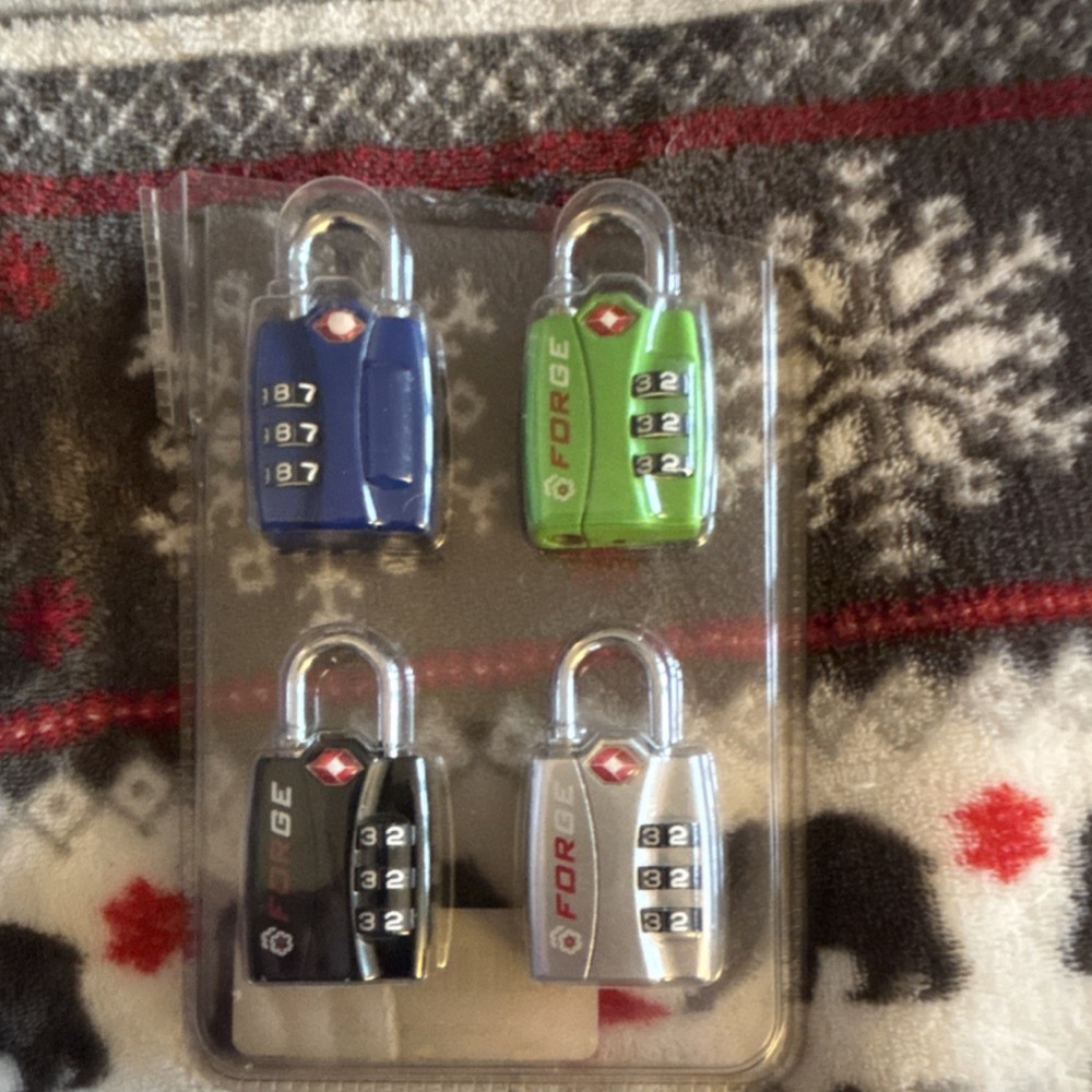 Forge TSA Approved Combination Travel Locks 4-Pack Assorted Colors