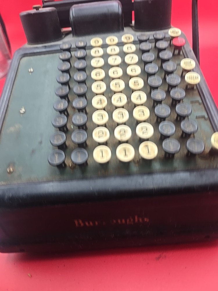 Burroughs Portable Adding Machine Hand Crank Antique 8 Column