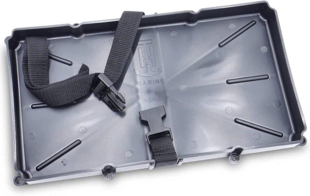 Narrow Battery Tray Holder with Durable Poly Strap - Narrow Space Saving Design