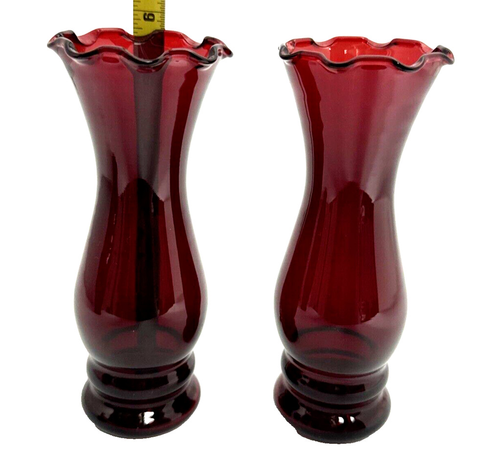 Anchor Hocking Royal Ruby Red Ruffled Edge Vases