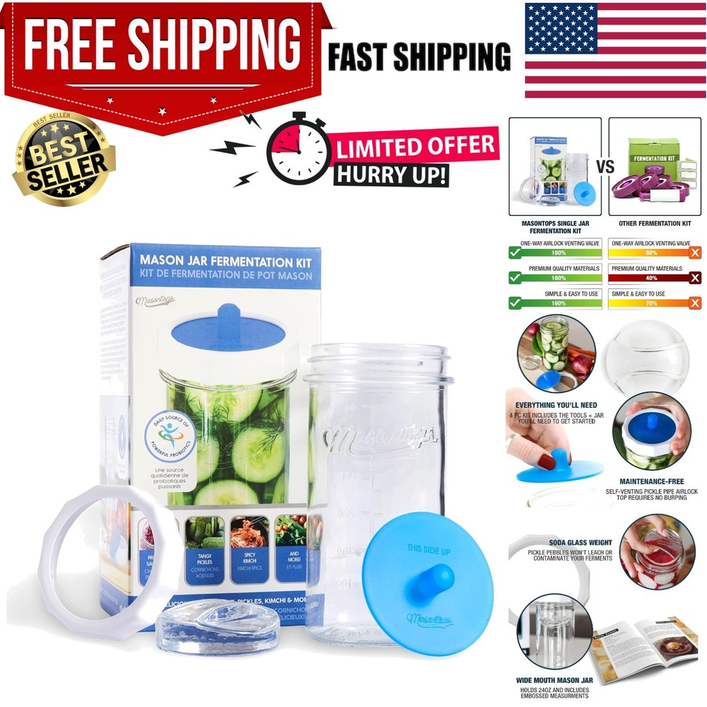 Fermentation Jar Starter Set, Easy Vegetable Fermentation Kit, Includes Mason...