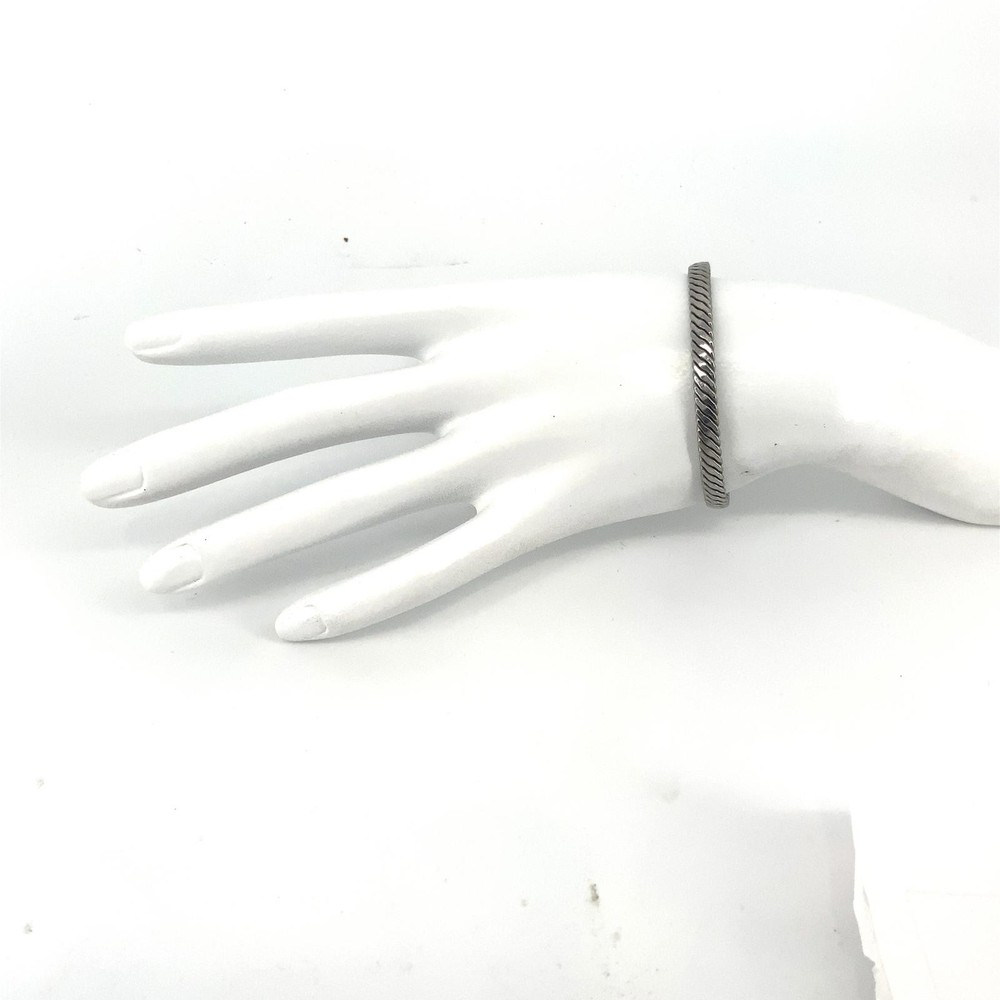 Vintage Silvertone Twisted Cable Cuff Bracelet Minimalist Boho Stackable Bangle
