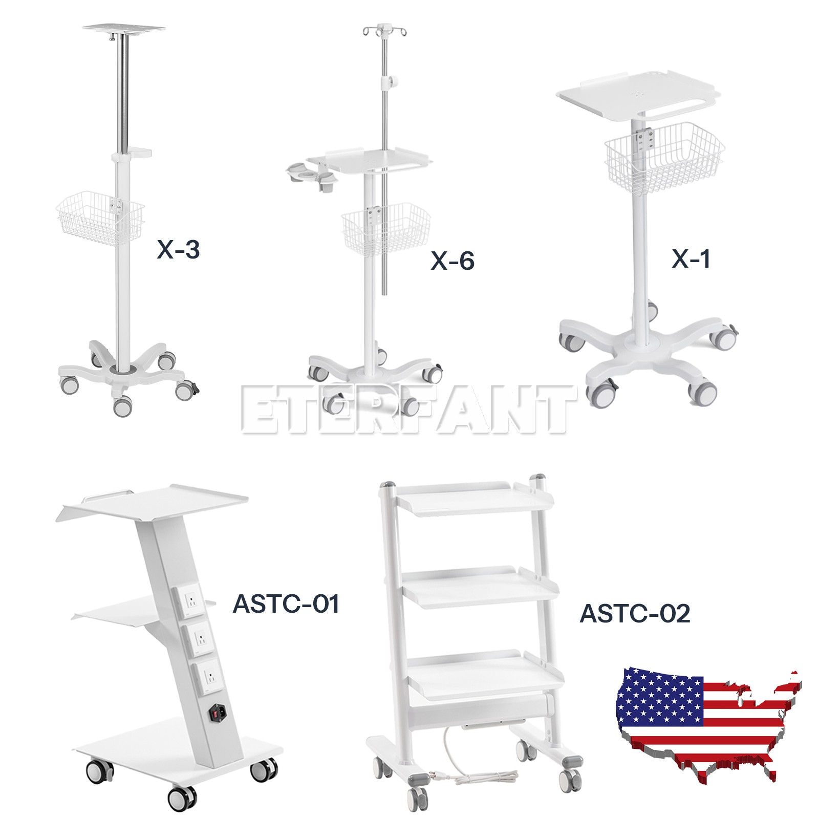 Medical Mobile Rolling Cart for Ultrasound Imaging Scanner/Patient Monitor US