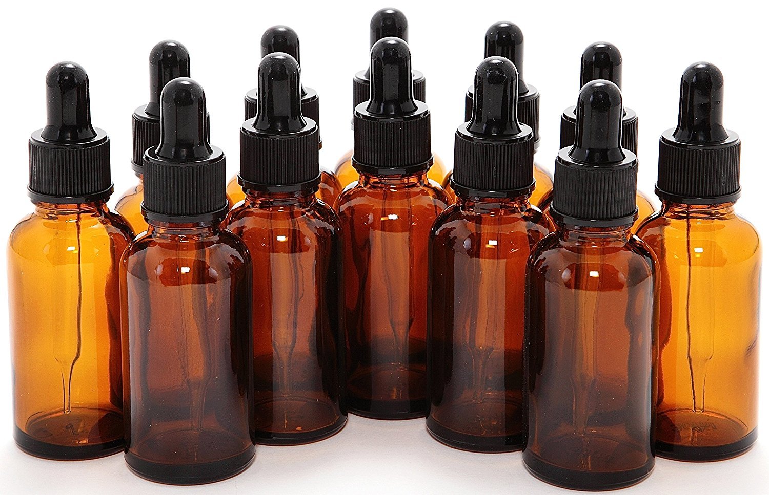 Amber 1oz Boston Round Glass Bottles W/ Glass Droppers 30ML (12 PACK - 100 PACK)