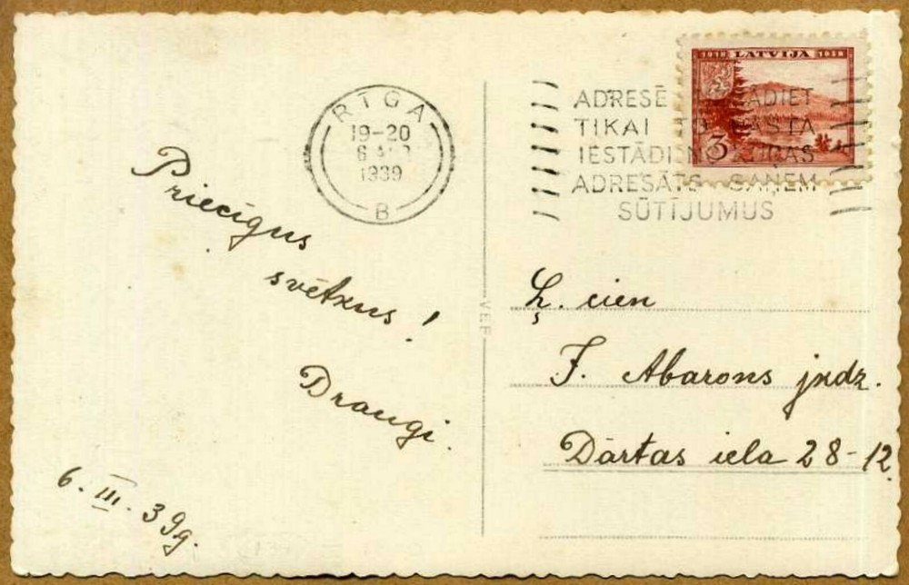 Latvia 1939 Easter Postcard w/Machine Cancel