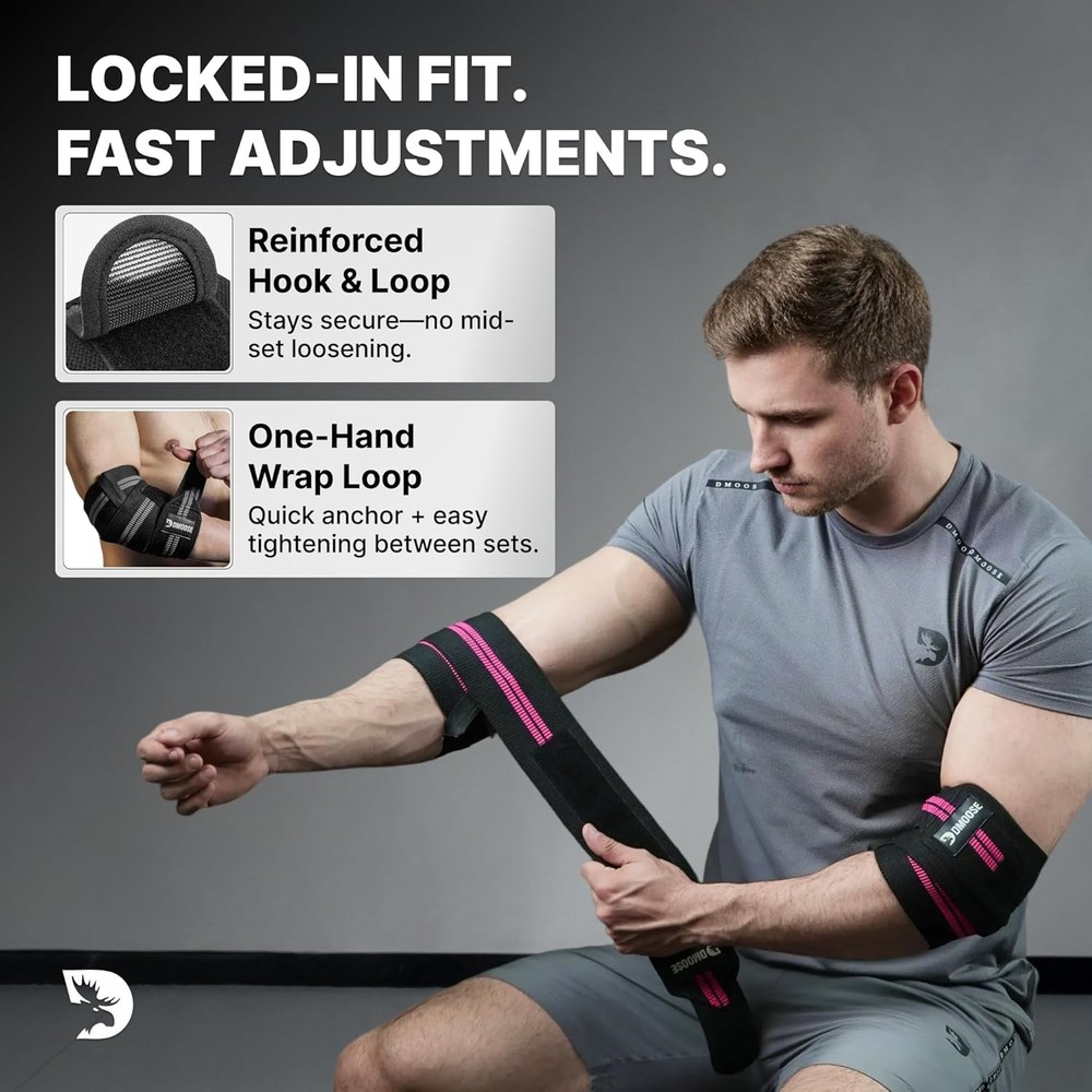 Elbow Wraps for Weightlifting Pair - 40'' Adjustable Strap for Gym Workout & ...
