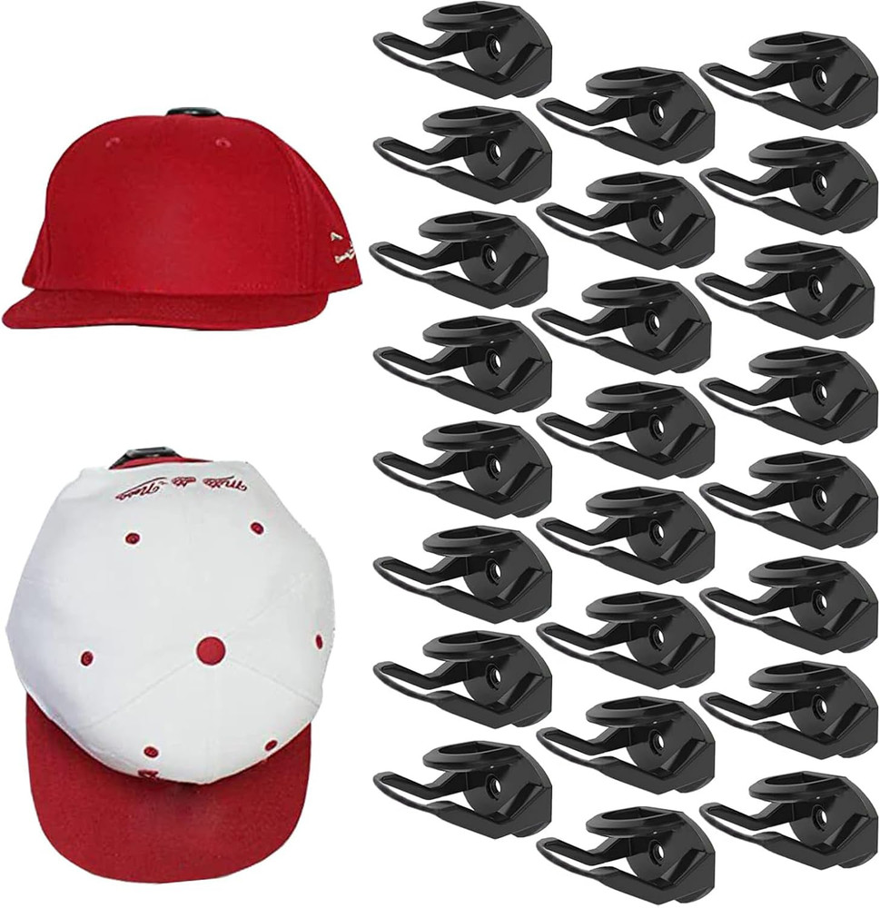24 Pack Black Adhesive Hat Hooks Wall Mount Hat Rack Display Hangers No Drilling