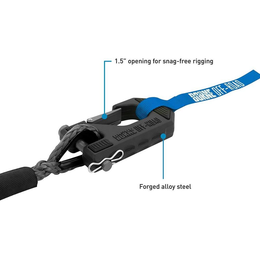 Borne Off-Road Replacement Synthetic Winch Rope, Hook, and Tether Strap, Grey