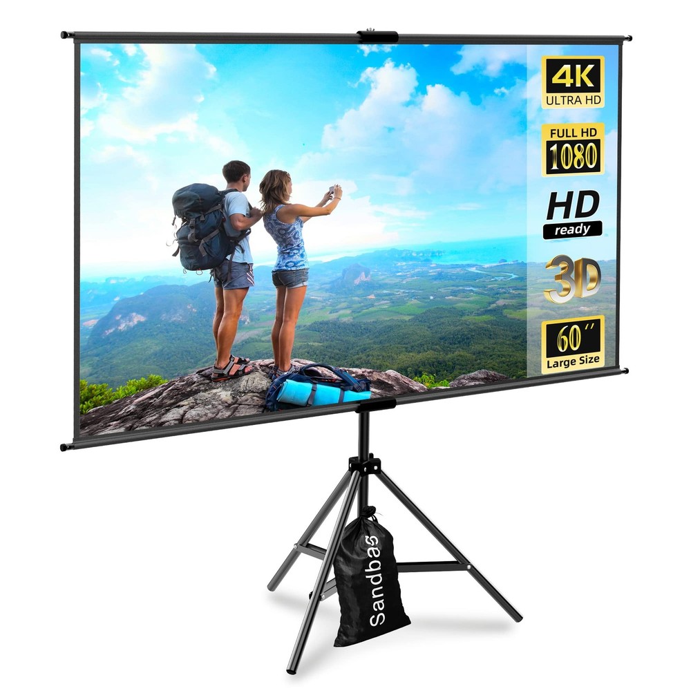 60 Inch Portable Projector Screen with Tripod Stand, Compact Mobile Projectio...