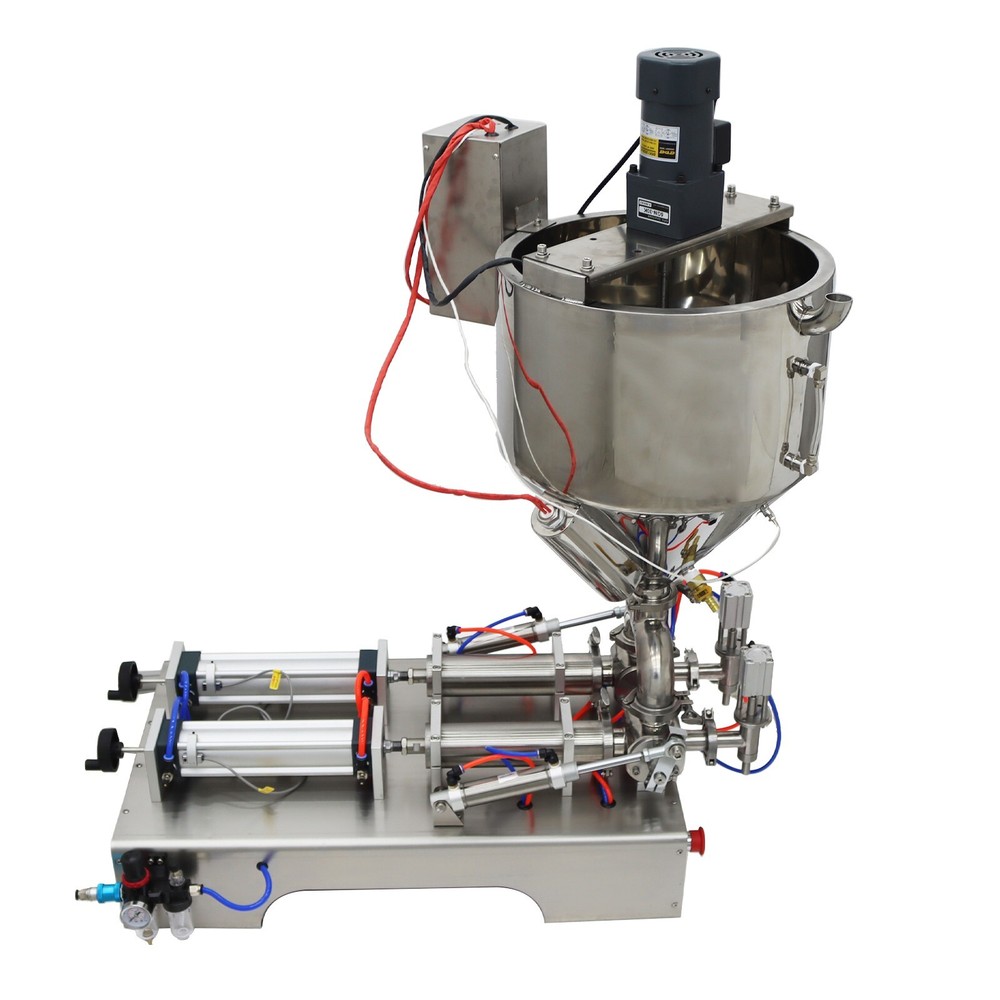 Pneumatic Paste Liquid Heating Stirring Filling Machine 50-500ml Double Nozzle