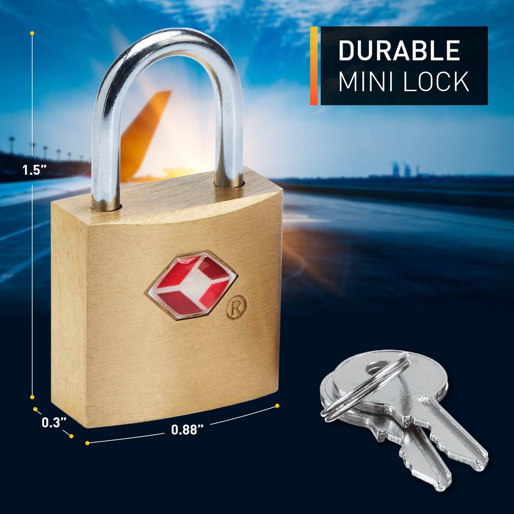 Mini Brass Square TSA Lock + Padlock for Luggage, Suitcase, Carry On, Backpack,