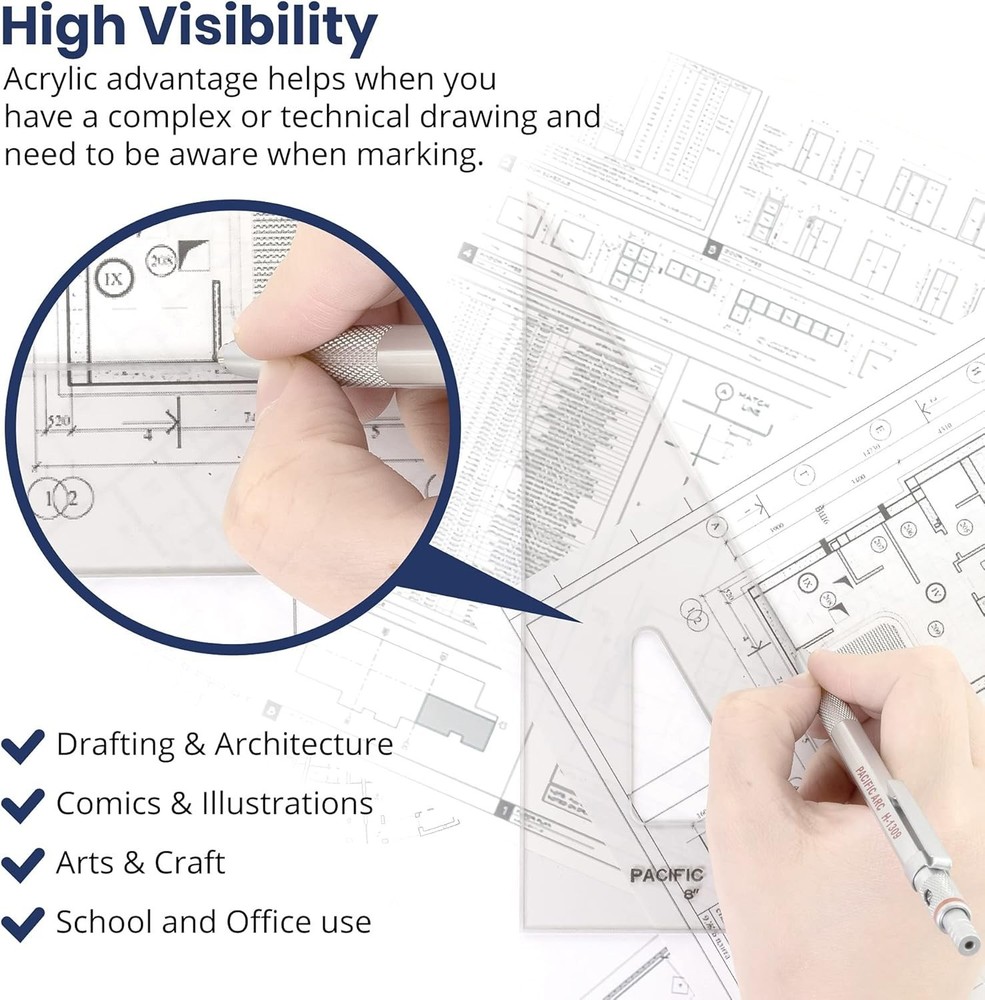 Drafting Triangle, 18-inch, 30/60/90 Degrees, w/Inking Edge, Topaz