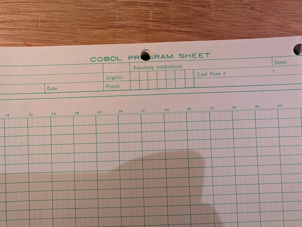 ONE (1) IBM Cobol Coding Form Program Sheet 1970's Form R 10-035