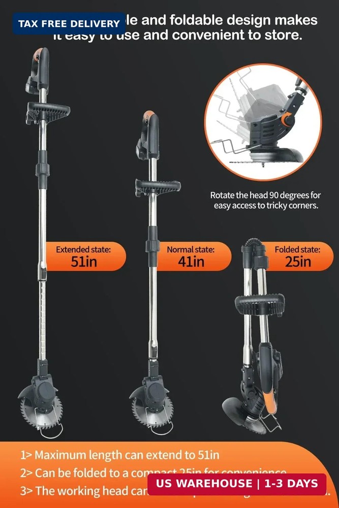 Cordless Weed Wacker, Grass Trimmer with 2 x Batteries, Foldable Design with Han