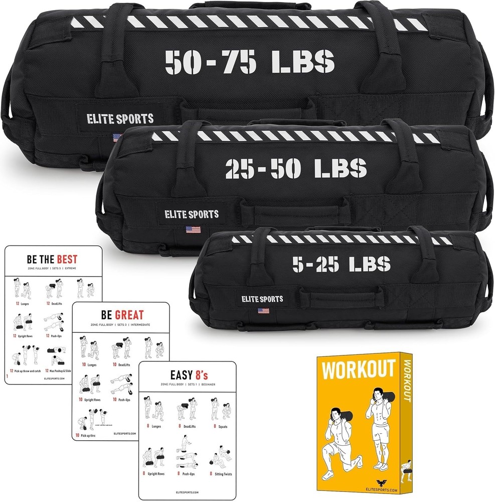 Elite Workout Sandbag 50-75 lbs for Strength Training – Multiple Handle Design