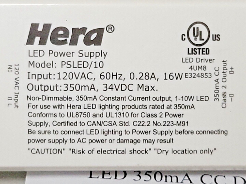 Hera Model PSLED/10 Power Supply - Not Dimmable - 2" x 5"