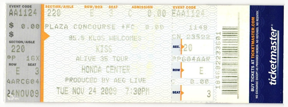 2009 Kiss Buckcherry Complete Concert Ticket Stub Anaheim CA