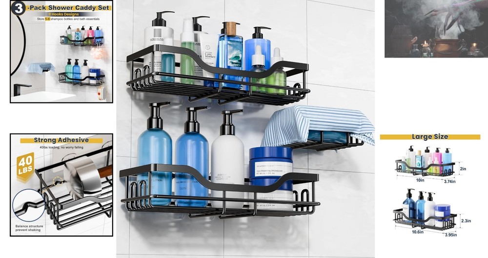 Sturdy Rustproof Shower Caddy Set: 3 Pieces for Efficient Bathroom Organization