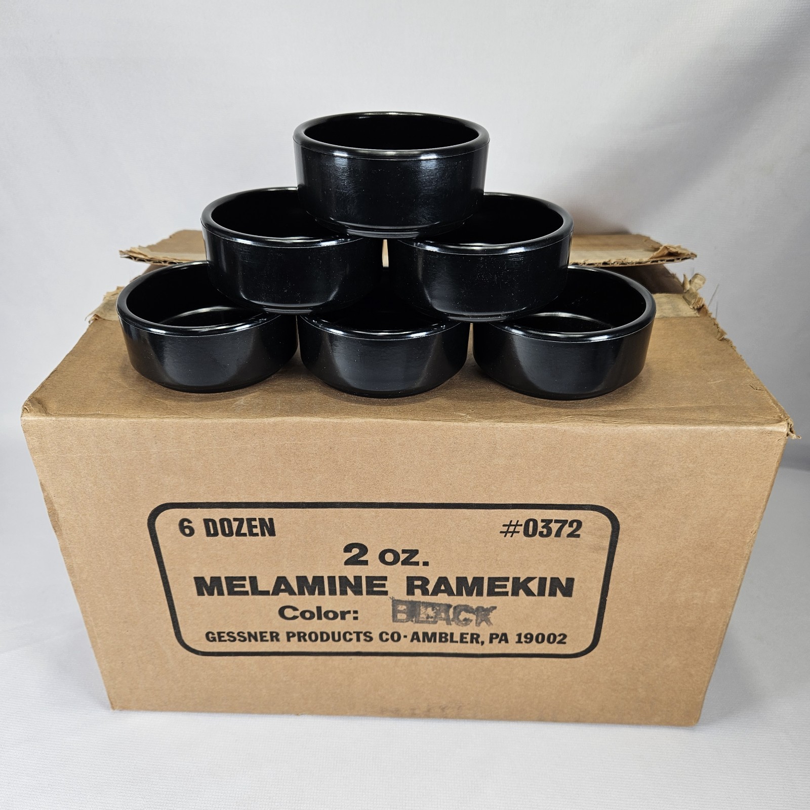 Gessner #0372 Melamine Straight Side Ramekin 2 oz Stackable Black Case 72 6 Dz