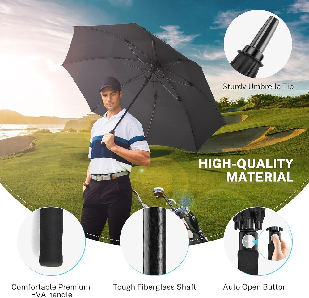 Large Windproof Golf Umbrella - Automatic Open - Double Canopy Rain Guard - Huge