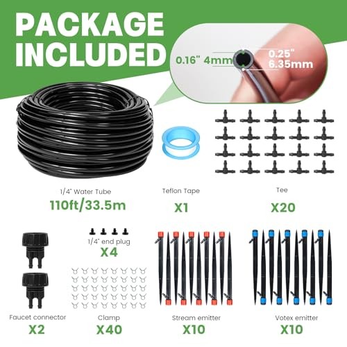 110ft Drip Irrigation System Kit, Garden Watering System DIY Automatic 110FT