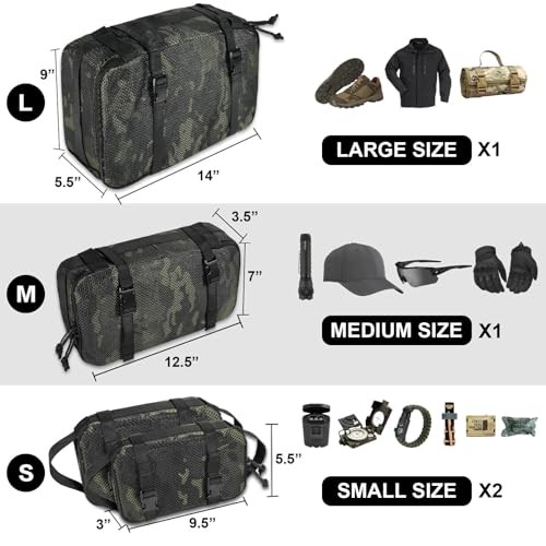 4 Set Tactical Packing Cubes ，Compressible Mesh Duffle Storage Multiblack