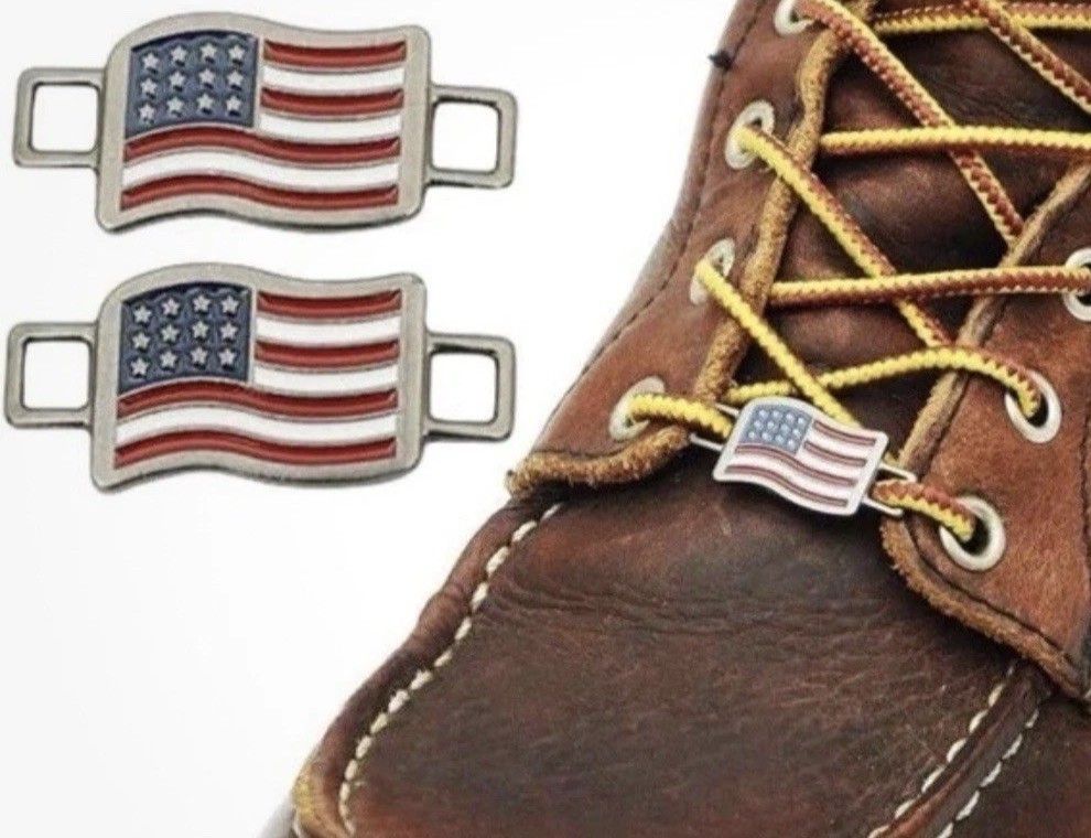 2 Pair (qty 4) Red Wing Shoe Co American Flag Shoe Boot Lace Keepers Charm USA