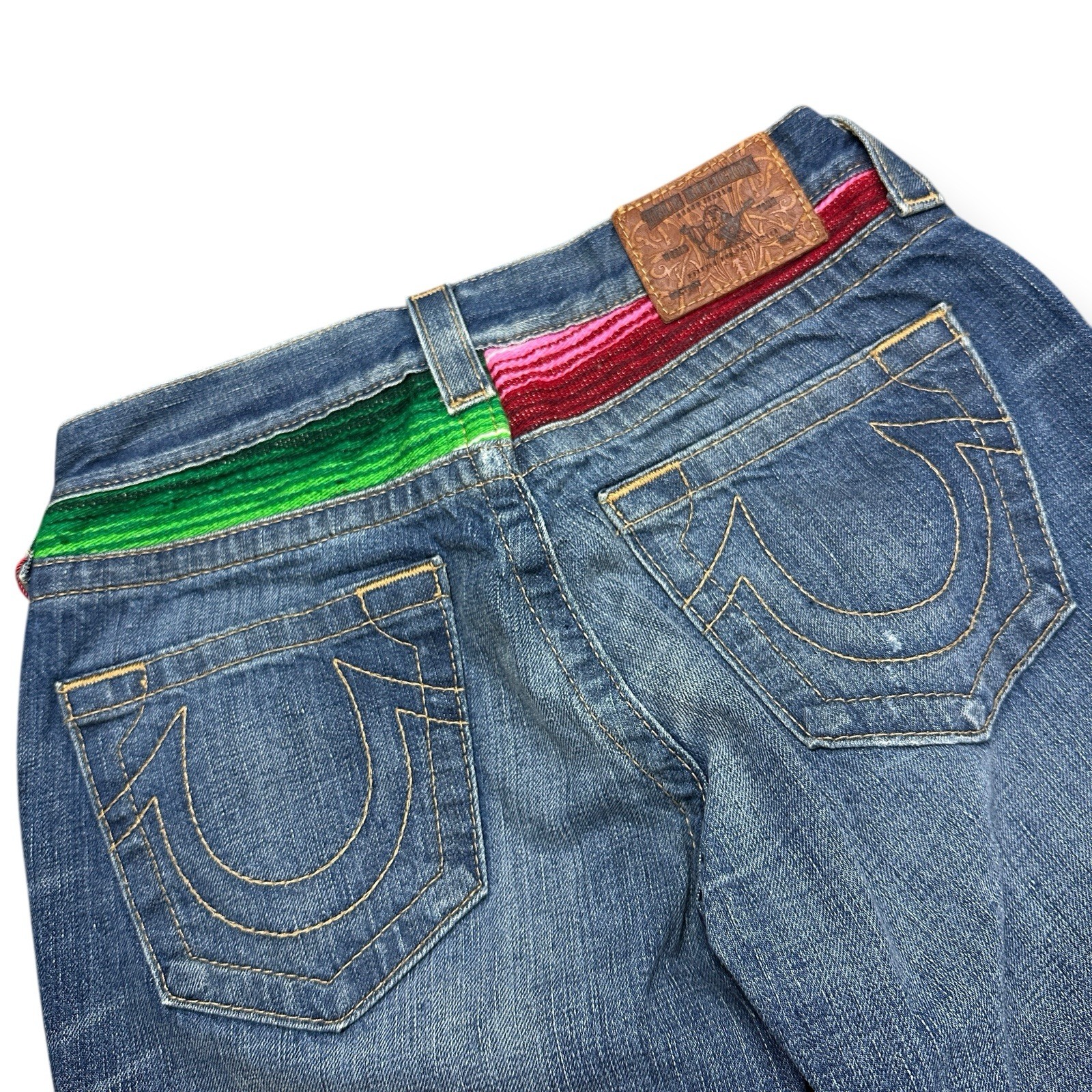 VTG True Religion Size 25 Brianna Baja Boyfriend Button-Fly Serape Patched Jeans