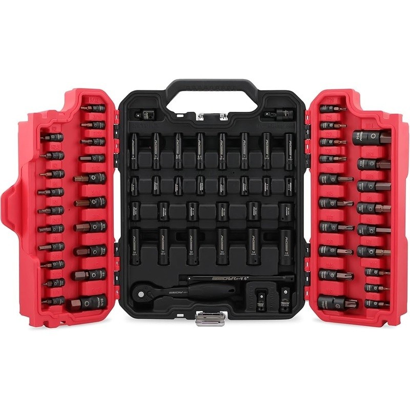 73 Pcs Professional Impact Socket Set Hex Torx Ratchet Case Deep Shallow Sockets
