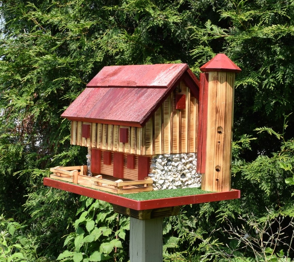 Barn bird feeder (Red) | Silo | Amish handmade
