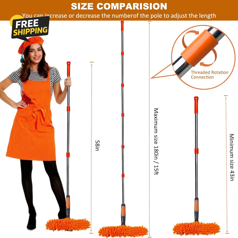 20 Ft+ Reach Squeegee Window Cleaner 2 in 1 Rotatable Window Cleaning Tool Kit