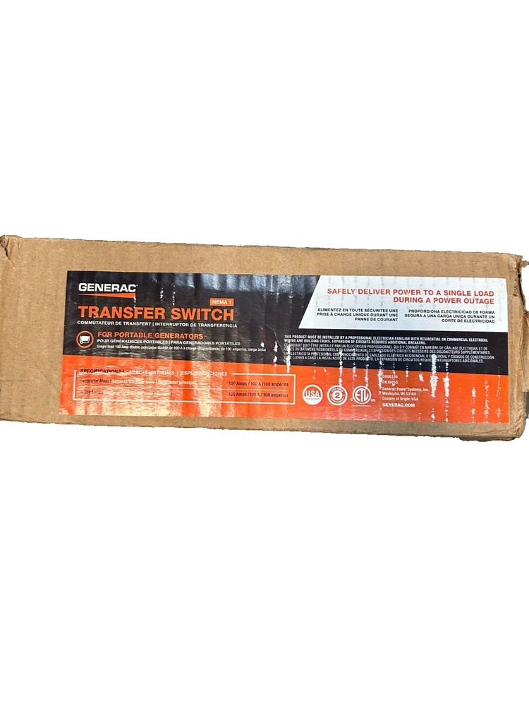 Generac G0063341 Nema 1 Transfer Switch  100 Amp