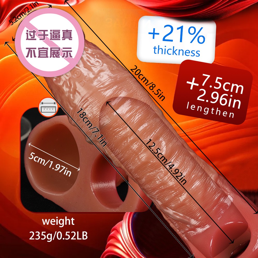 Vibrator Penis Sleeve Extender Reusable Condom Enlargement Delay Ejaculation Men