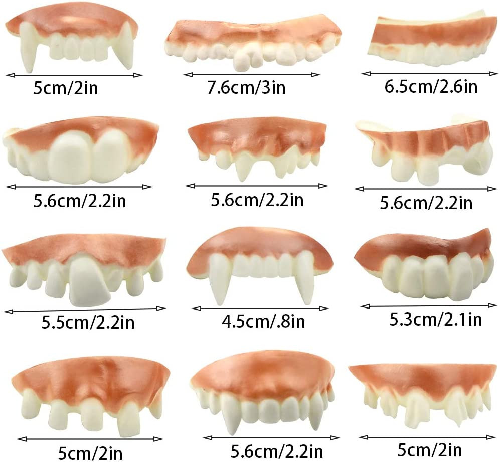 12 Pieces Gnarly Teeth Gag Teeth Ugly Fake Teeth Vampire Denture for Halloween