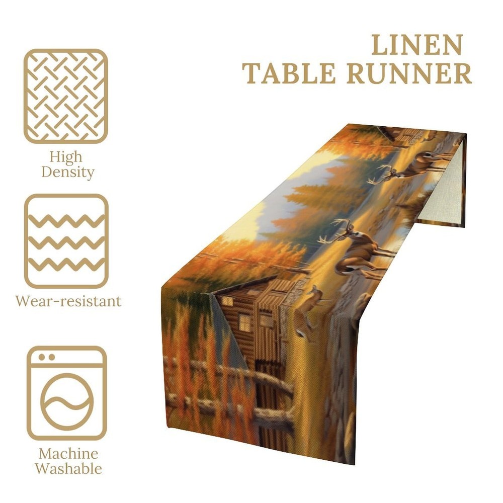 Vintage Deer Table Runner, Rustic Cabin Forest W13X L36, Style-6