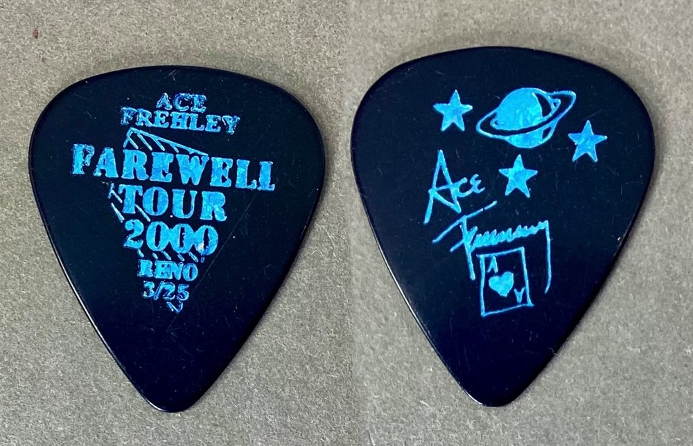 ⚡️Rarer KISS Ace Frehley Farewell metallic blue on black pick - Reno, NV 3/25/00