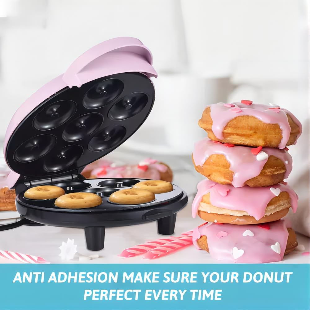 Donut Maker, Electric Non-Stick Surface Makes 7 Small Doughnuts Mini Donut Ma...