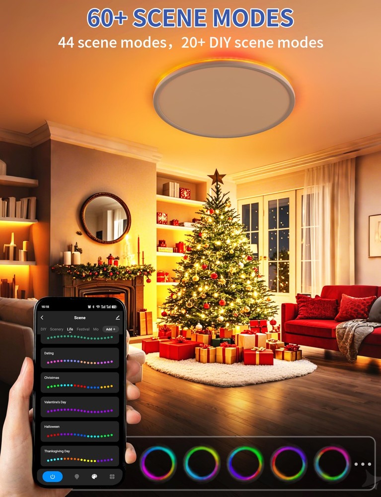 Ceiling Light, RGB Flush Mount Ceiling Light with Remote，Ambient Lighting Fix...