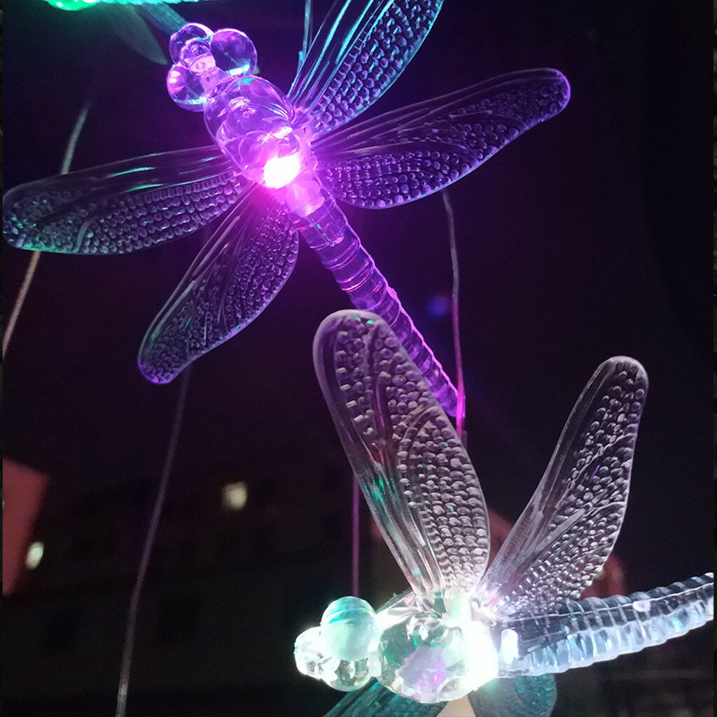 LED Solar Wind Chimes ,7 Color-Changing ,Cute Dragonfly Yard Home Garden Decor