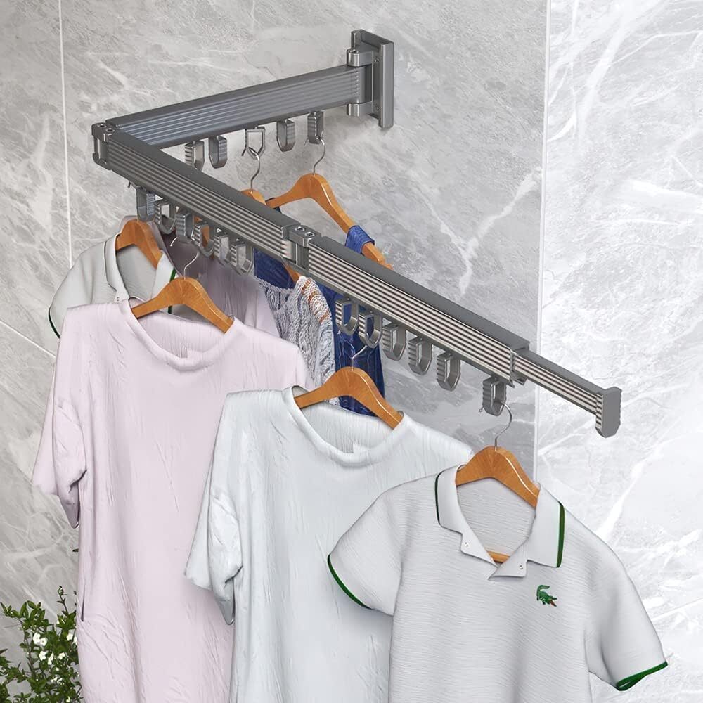 Wall Mounted Clothes Hanger Rack Retractable Clothes Drying Rack Space-Saving US